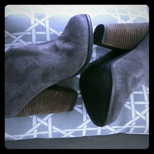 Ladies Slate Faux  Suede stacked heel slide